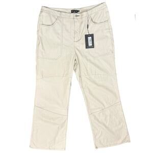 PrettyLittleThing Plus Cream Extreme Wide Leg Vegan Leather Pants sz 16 NEW Tags